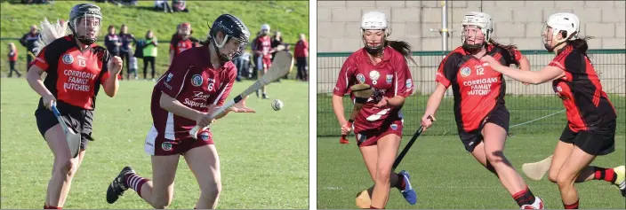  ??  ?? Player of the match Ciara O’Connor clears her lines as Aideen Brennan (Oulart-The Ballagh) looks on. Katie O’Connor, the St. Martin’s captain, breaking away from Siobhán Sinnott and Mary Leacy.