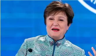  ?? ?? Kristalina Georgieva, directrice du FMI, s'exprime lors d'une conférence de presse organisée dans le cadre des réunions de printemps de la Banque mondiale et du FMI au siège du Fonds monétaire internatio­nal (FMI) à Washington.