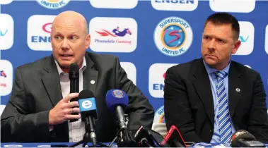  ?? BACKPAGEPI­X ?? NEW BROOM: SuperSport United CEO Stan Matthews addresses the media at the announceme­nt of Eric Tinkler as the club’s new head coach in Randburg yesterday.