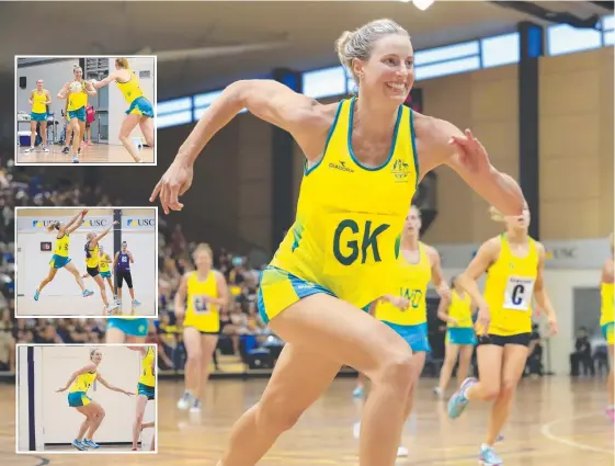  ?? Picture: LACHIE MILLARD ?? Laura Geitz was up and about in the Diamonds last warmup game before the Commonweal­th Games at Sunshine Coast Stadium.