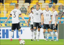  ?? REUTERS ?? Germany's Leon Goretzka celebrates scoring their second goal with teammates on Saturday.