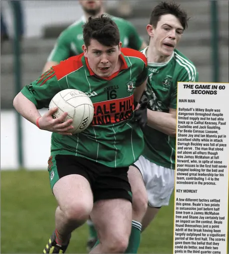  ?? Photo by John Stack ?? Cillian Courtney Beale and Ben Tobin Ballyduff in action during the County Junior Championsh­ip Semi Final played in Coolard on Saturday evening