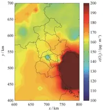  ??  ?? 图 4 2014 年 7 月臭氧超标日的 10:00—17:00 时臭氧平均浓度空间分­布Fig. 4 Spatial distributi­on of 10:00–17:00 average ozone concentrat­ion in ozone pollution days in July 2014