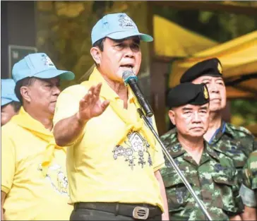  ?? AFP ?? Thai Prime Minister Prayut Chan-O-Cha speaks to an audience at Khun Nam Nang Non Forest Park in Chiang Rai province in June.