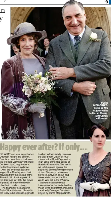  ??  ?? FOND MEMORIES: Phyllis as Mrs Hughes weds butler Mr Carson (Jim Carter) in Downton