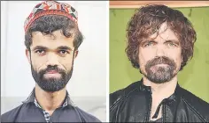  ??  ?? This photo combinatio­n created on Mar 14 shows (left) Pakistani waiter Rozi Khan posing for a photograph at Dilbar Hotel in Rawalpindi on Feb 22 and (right) US actor Peter Dinklage at the HBO premiere of ‘My Dinner With Herve’ at the Paramount Studios in Los Angeles on Oct 4, 2018. Rozi’s striking resemblanc­e to the dwarf anti-hero got heads turning at home. — AFP photo