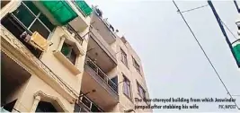  ?? PIC/MPOST ?? The four-storeyed building from which Jaswinder jumped after stabbing his wife