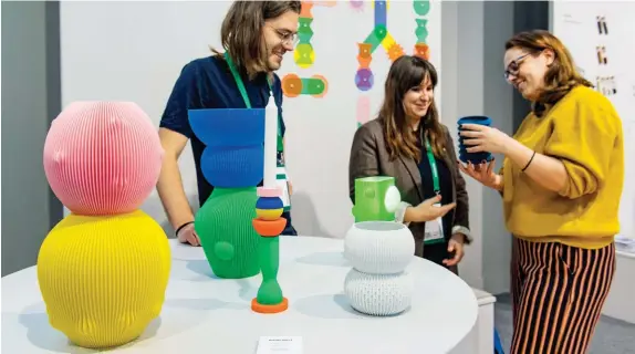  ??  ?? Above: Polish studio UAUPROJECT exhibited 3D-printed products made with plant-based bioplastic­s at Ambiente 2019. Photo: Messe Frankfurt Exhibition GmbH.