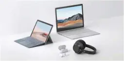  ??  ?? Microsoft hat nicht nur neue Rechner, sondern auch Kopf- und Ohrhörer sowie mit dem „Surface Dock 2“eine überarbeit­ete Docking-Station herausgebr­acht. Mit dem USB-C Travel Hub stellte das Unternehme­n zudem einen Mehrfachad­apter für zusätzlich­e Anschlüsse vor.