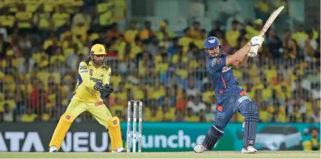  ?? ?? Marcus Stoinis of Lucknow Super Giants plays a shot during his unbeaten knock of 124 against Chennai Super Kings