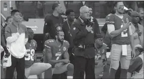  ?? AP PHOTO BY MARCIO JOSE SANCHEZ ?? In this Nov. 20, 2016, file photo, San Francisco 49ers quarterbac­k Colin Kaepernick (7) kneels during the national anthem before an NFL football game. It’s been a week since Baltimore Ravens coach John Harbaugh floated the idea of adding Kaepernick, a...