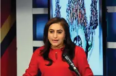  ?? — AFP photo ?? Jahangir presents her current affairs show on a news channel in Islamabad.
