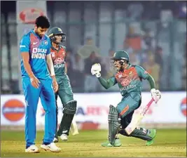  ?? PTI ?? Bangladesh’s Mushfiqur Rahim, celebrates after wining first T20 cricket match against India at the Arun Jaitley stadium, in New Delhi on Sunday
