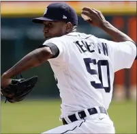  ??  ?? Detroit Tigers starting pitcher Julio Teheran throws during Saturday’s 5-2home victory over the Cleveland Indians.