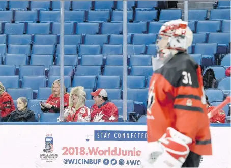  ?? NATHAN DENETTE/THE CANADIAN PRESS ?? While swaths of empty seats — aside from the outdoor game at New Era Field — have been obvious throughout the world junior hockey championsh­ip in Buffalo, N.Y., organizers insist that the tournament is “far away” from being a failure.