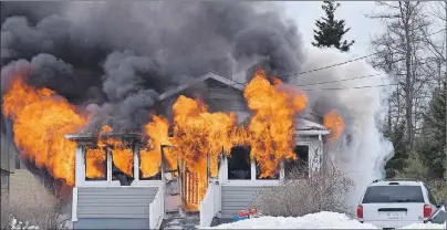  ?? MARK VOUTIER/ISLAND AERIAL MEDIA ?? A fire destroyed a home on Keltic Drive in Coxheath on Wednesday afternoon. The fire broke out about 1:15 p.m. It was fully engaged prior to the arrival of fire officials.