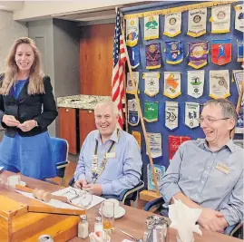  ??  ?? Special appearance Carse of Stirling Rotary guest Keely Dervin pictured with president Gordon Brewster and secretary Robin Mair