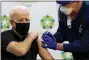  ?? SUSAN WALSH - THE AP ?? President-elect Joe Biden receives his second dose of the coronaviru­s vaccine at Christiana­Care Christiana Hospital in Newark, Del., Monday, Jan. 11, 2021. The vaccine is being administer­ed by Chief Nurse Executive Ric Cuming.