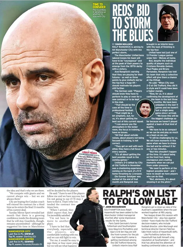  ?? ?? TIME TO CONSIDER Pep Guardiola is weighing up whether to stay with City