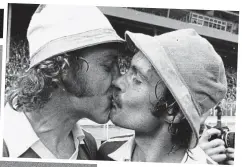  ??  ?? Sealed with a kiss: Beattie (left) and Mick Mills enjoy FA Cup glory in 1978