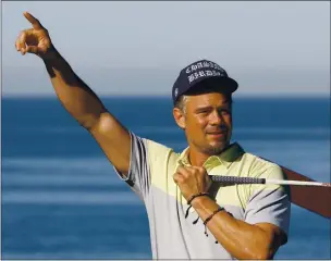  ?? MONTEREY HERALD, FILE ?? Actor Josh Duhamel yells fore on the fourth hole at Spyglass Hill Golf Course during the first round of the AT&T Pebble Beach Pro-Am in 2018. The actor has committed to playing in this year’s tournament.