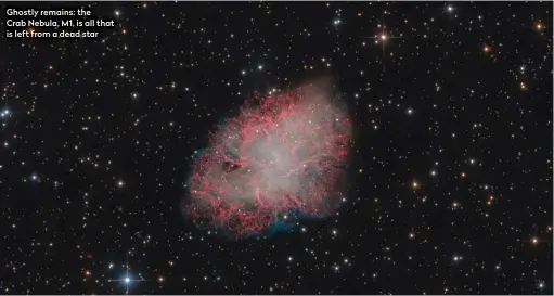  ??  ?? Ghostly remains: the Crab Nebula, M1, is all that is left from a dead star