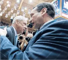  ?? STREETER LECKA/GETTY ?? Hall of Fame coaches Mike Krzyzewski, right, of Duke, and Roy Williams of North Carolina, find their teams struggling during the pandemic-impacted season.