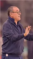  ?? ANSA ?? Al timone Maurizio Sarri, 60 anni, è arrivato alla Juve dopo aver vinto l’Europa League col Chelsea