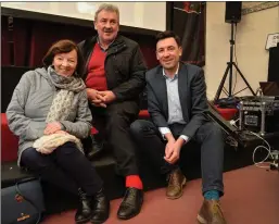 ??  ?? RTE journalist Seán Mac a’ tSithigh with his parents Gearóid and Patsy in St James’s Church after a selection of some of Seán’s best news reports from the past 10 years was screened to a full house on Friday night.