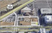  ?? BORELLI INVESTMENT CO. ?? North San Jose sites where hotels are approved at 1770 N. First St., shown within the outline. The prime hotel developmen­t sites that are being put up for sale are next to the busy Bay 101 casino.