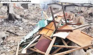  ??  ?? PHOTOS: Benedict Uwalaka
A section of the Olaleye market that got burnt at Shomolu in Lagos.