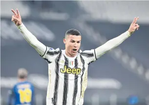  ?? REUTERS ?? Juventus’ Cristiano Ronaldo celebrates after scoring a goal against Udinese.