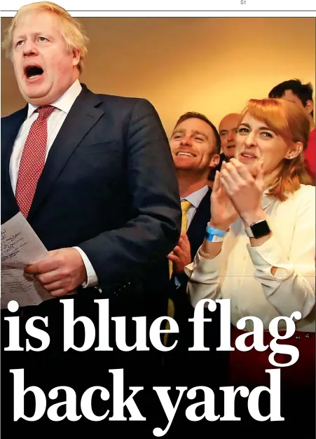  ??  ?? CONQUERING HERO: Boris Johnson celebrates victory in Tony Blair’s old constituen­cy, Sedgefield