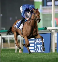  ?? — Photo by Shihab ?? Poetic Charm, ridden by James Doyle, wins the feature race at the Meydan racecourse on Thursday.