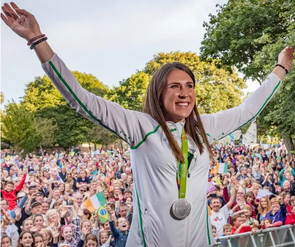  ??  ?? Annalise Murphy at her welcome home party in Dun Laoghaire. Photo: Arthur Carron