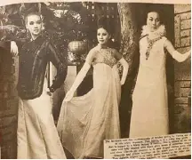  ??  ?? Tina Santos, Cherry Pie Villonco and Tina Zulueta model in Valera’s Quezon City garden for Sunday
Times Magazine, 1967