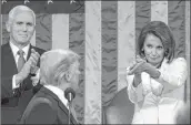  ?? —AFP ?? Speaker of the House Nancy Pelosi and VP Mike Pence clap at the State of the Union address by Prez Trump at the US Capitol.