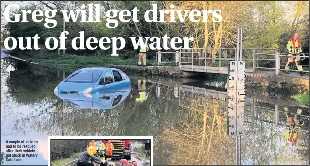  ??  ?? A couple of drivers had to be rescued after their vehicle got stuck in Watery Gate Lane.