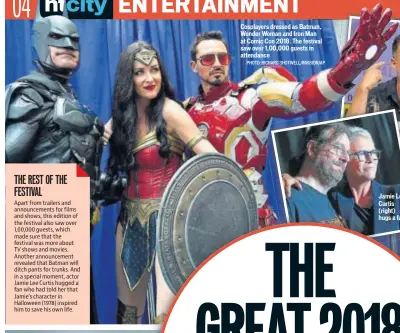  ?? PHOTO: RICHARD SHOTWELL/INVISION/AP ?? Cosplayers dressed as Batman, Wonder Woman and Iron Man at Comic Con 2018. The festival saw over 1,00,000 guests in attendance