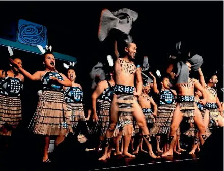  ??  ?? Wainuiomat­a High School internatio­nal student Yuki Sugito, front left, of Japan has been recognised for his dedication to the school’s kapa haka group.