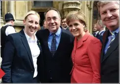  ??  ?? Party girl: With Sturgeon, Salmond and Angus Robertson