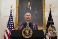  ?? EVAN VUCCI — THE ASSOCIATED PRESS ?? President Joe Biden delivers remarks on the economy in the State Dining Room of the White House, Friday, Jan. 22, in Washington.