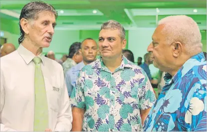  ?? Picture: ABISHEK CHAND ?? BSP Group CEO Robin Fleming (left) with BSP Life managing director Michael Nacola and Prime Minister Voreqe Bainimaram­a.