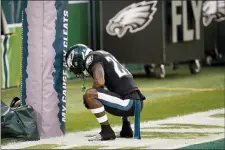  ?? CHRIS SZAGOLA — THE ASSOCIATED PRESS ?? Eagles secondary specialist Jalen Mills, seen mentally preparing before the game against the Saints Sunday, was in the right place at the right time on a crucial New Orleans on-side kick late in the game.