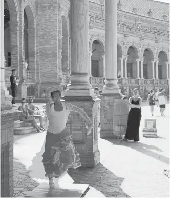  ??  ?? Plaza de Espana and flamenco, a passionate dance with pretty dresses, violent stamping and much arm waving.