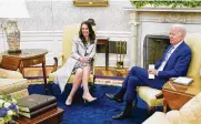  ?? EVAN VUCCI / AP ?? President Joe Biden meets with New Zealand Prime Minister Jacinda Ardern in the Oval Office of the White House on Tuesday in Washington.