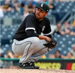  ?? Associated Press ?? ■ Chicago White Sox relief pitcher Joakim Soria collects himself on the mound during the seventh inning of a baseball game against the Pittsburgh Pirates on Wednesday in Pittsburgh.