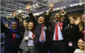  ?? ?? Scottish Labour Party leader Anas Sarwar shows his joy at a result at the Emirates Arena in Glasgow