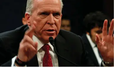  ?? (Kevin Lamarque/Reuters) ?? FORMER CIA director John Brennan testifies before the House Intelligen­ce Committee in Washington DC last year.