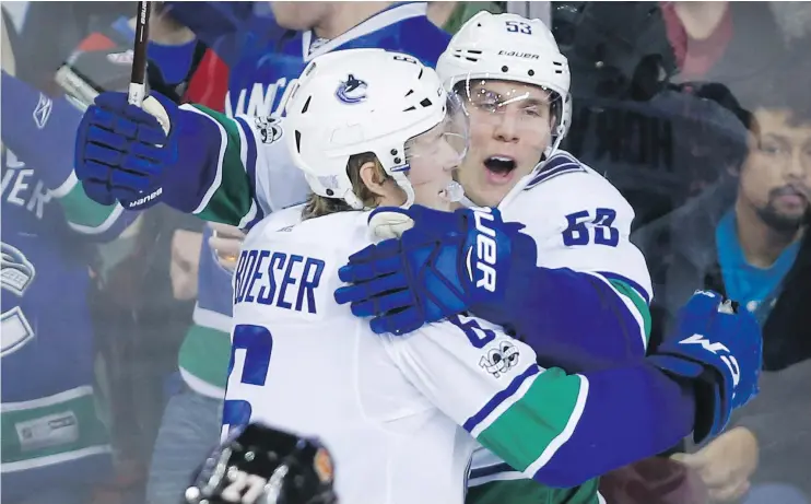  ?? — THE CANADIAN PRESS ?? Canucks forwards Bo Horvat, right, and Brock Boeser are two of the talented young players the team is banking on for future success.
